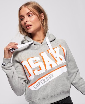 Superdry Osaka Swoosh Sport Crop Női Kapucnis Pulóver Szürke | HQTFG2036